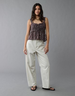 AE Smocked Tie Front Flyaway Tank Top