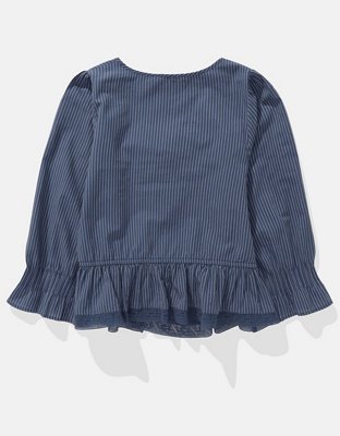 AE V-Neck Ruffle Button-Up Blouse