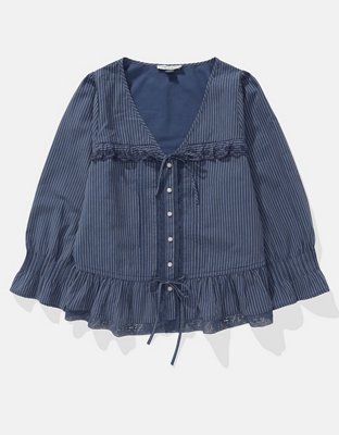 AE V-Neck Ruffle Button-Up Blouse