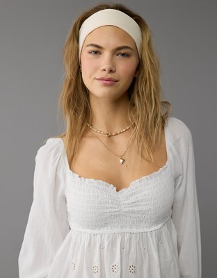 AE Long-Sleeve Smocked Babydoll Blouse