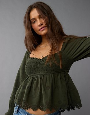 AE Puff-Sleeve Tie-Detail Top