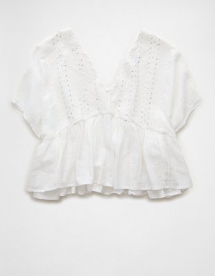 AE V-Neck Sequin Embroidered Blouse