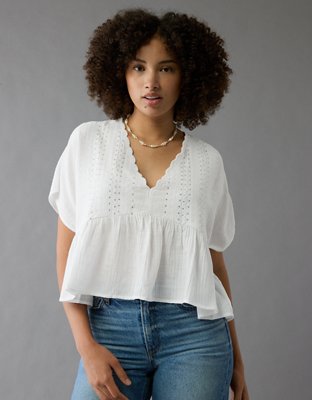 AE V-Neck Sequin Embroidered Blouse