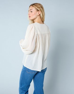 AE Long-Sleeve Pintuck Blouse