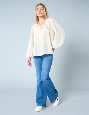 AE Long-Sleeve Pintuck Blouse