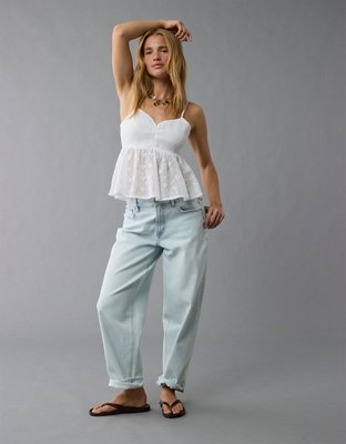 AE Cami Estilo Babydoll con Escote V y Bordado con Nido de Abeja
