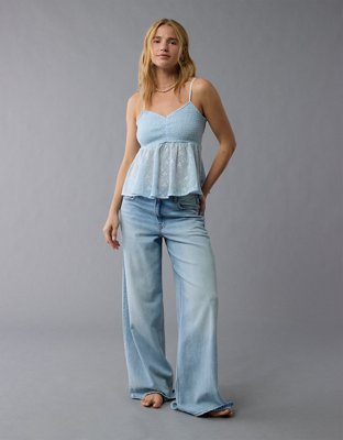 AE Cami Estilo Babydoll con Escote V y Bordado con Nido de Abeja