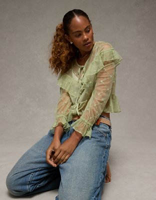 Ameri UND UNEVENNESS TIE BLOUSE ミント UND UNEVENNESS TIE BLOUSE