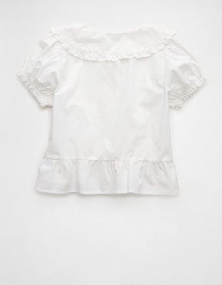 AE Collared Puff Sleeve Tie Front Blouse