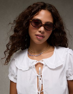 AE Collared Puff Sleeve Tie Front Blouse