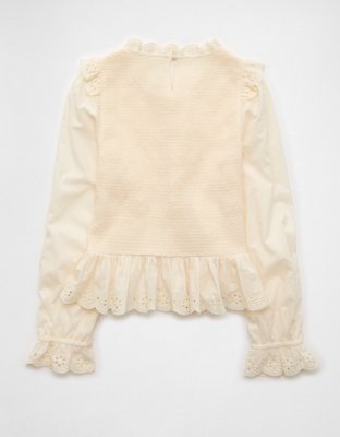AE Long Sleeve Smocked Babydoll Blouse