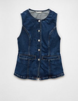 AE Crew Neck Button-Up Denim Vest
