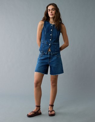 AE Crew Neck Button-Up Denim Vest