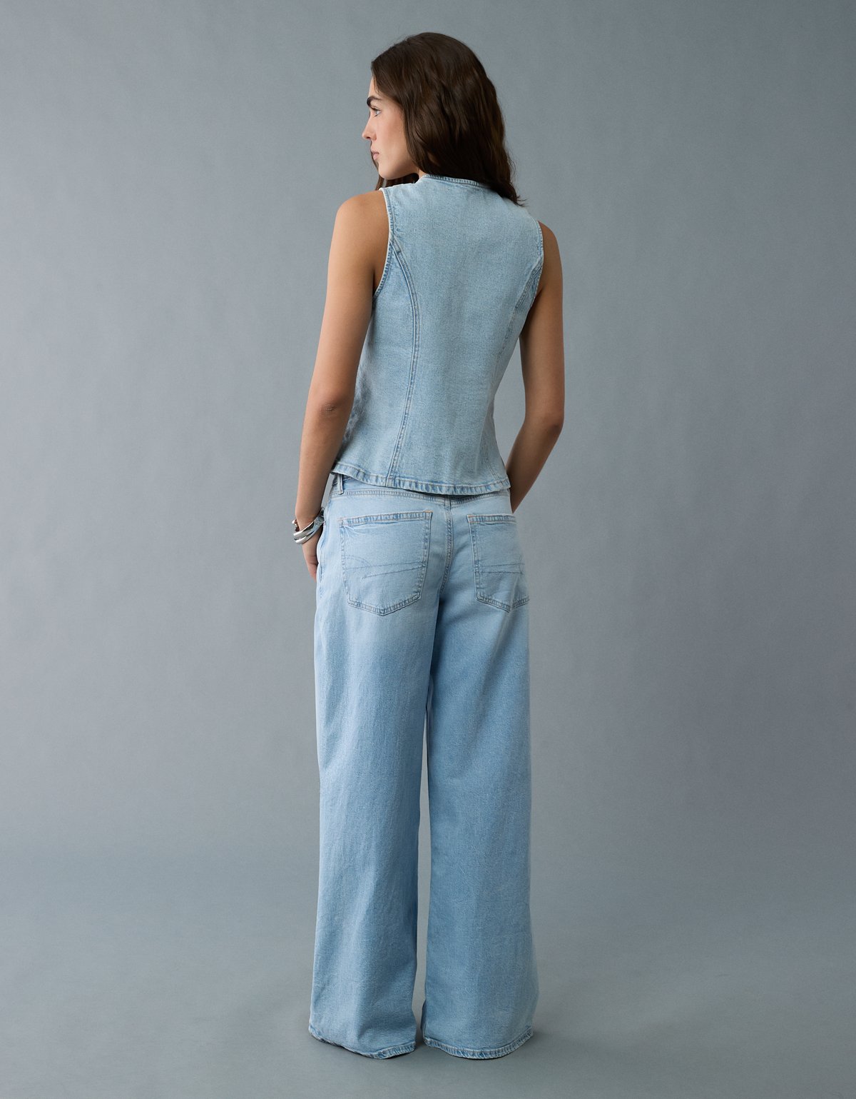 AE Crew Neck Button-Up Denim Vest - image 2