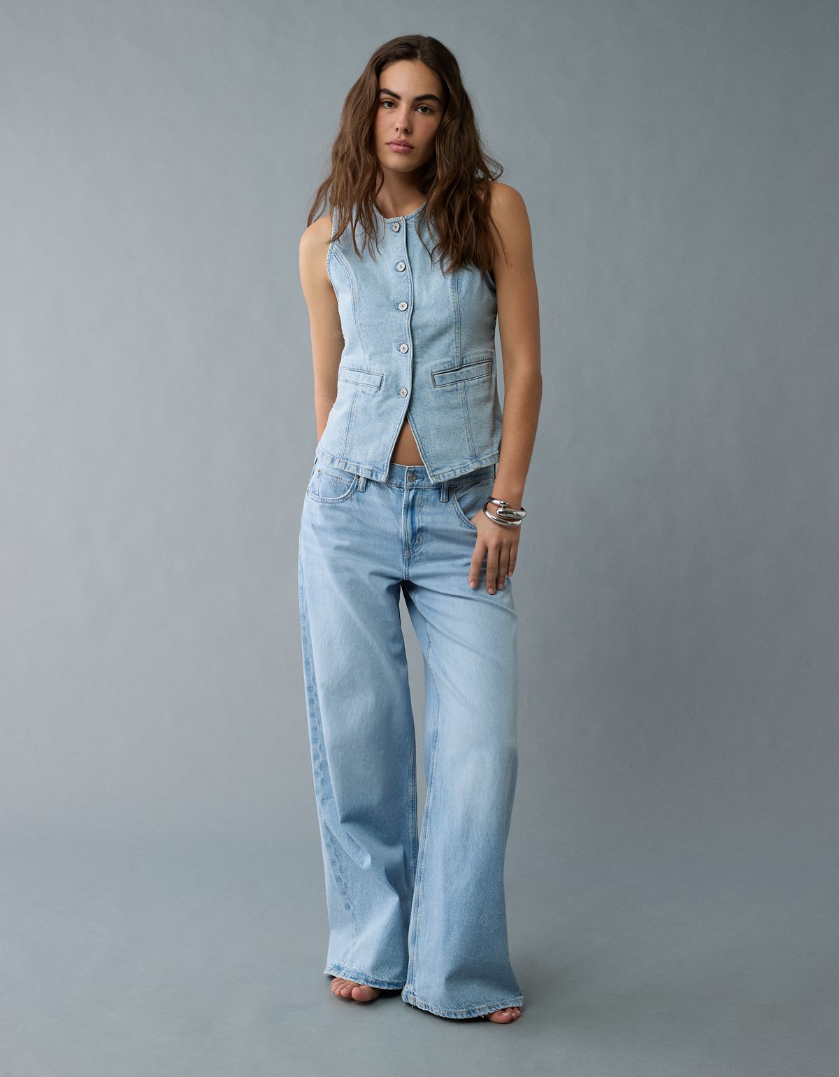 AE Crew Neck Button-Up Denim Vest - image 5