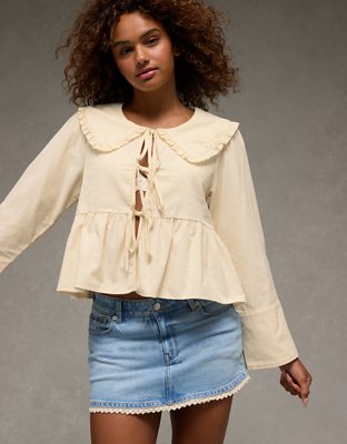 AE Long Sleeve Tie-Front Blouse