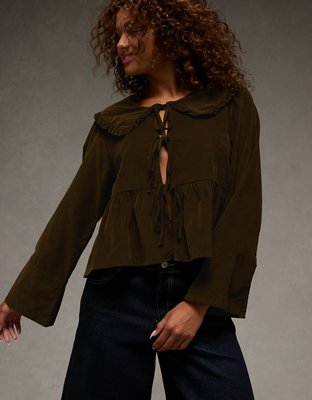 AE Long Sleeve Tie-Front Blouse