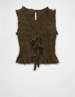 AE Tie-Front Smocked Tank Top