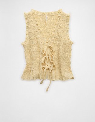 AE Tie-Front Smocked Tank Top