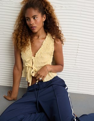 AE Tie-Front Smocked Tank Top