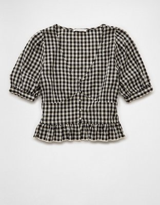 AE Camisa con Corsé, Mangas Abombadas y Escote V