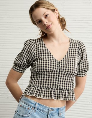 AE V-Neck Puff Sleeve Corset Shirt