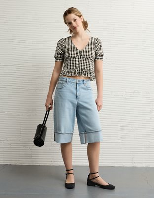 AE Camisa con Corsé, Mangas Abombadas y Escote V