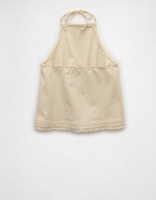 AE Denim Crochet Halter Top