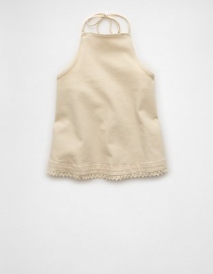 AE Denim Crochet Halter Top
