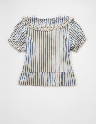 AE Collared Puff Sleeve Tie Front Blouse