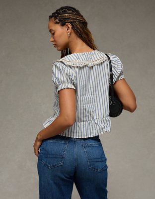 AE Collared Puff Sleeve Tie Front Blouse