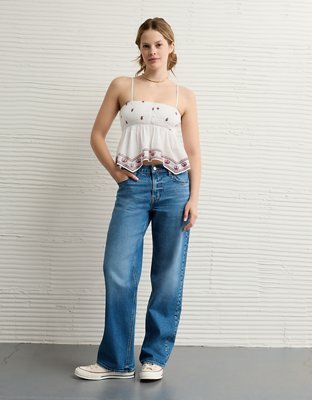 AE Handkerchief Hem Smocked Babydoll Tube Top
