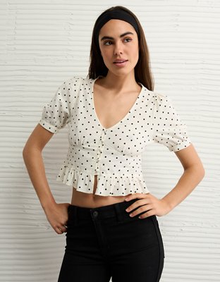 AE V-Neck Puff Sleeve Corset Shirt | AE