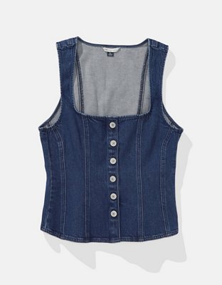 AE Square Neck Button-Up Denim Vest