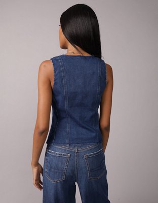 AE Square Neck Button-Up Denim Vest