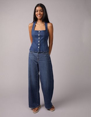 AE Square Neck Button-Up Denim Vest