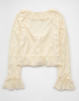 AE Lace Bell Sleeve Ruffle Blouse