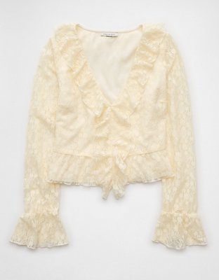 AE Lace Bell Sleeve Ruffle Blouse