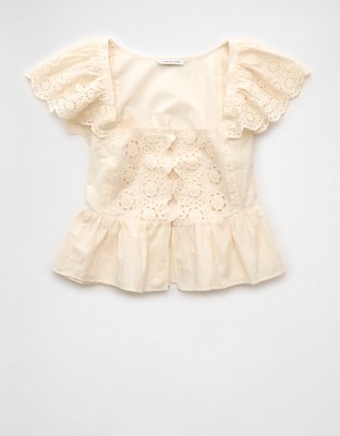 AE Cap Sleeve Eyelet Blouse