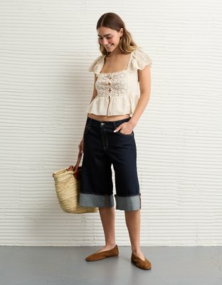 AE Blusa de mangas casquillo con ojales