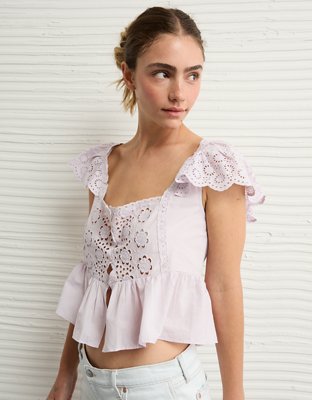 AE Cap Sleeve Eyelet Blouse
