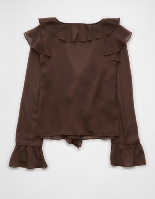 Blouse à volants à manches cape flottantes en chiffon AE