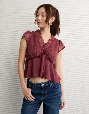 AE V-Neck Chiffon Babydoll Blouse