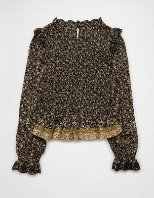 AE Long Sleeve Smocked Babydoll Blouse