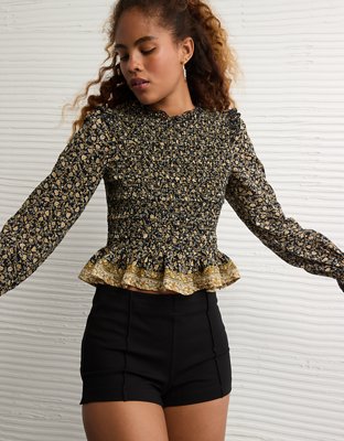 Blouse nuisette à manches longues et smocks AE