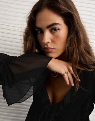 AE Chiffon Tie-Front Blouse