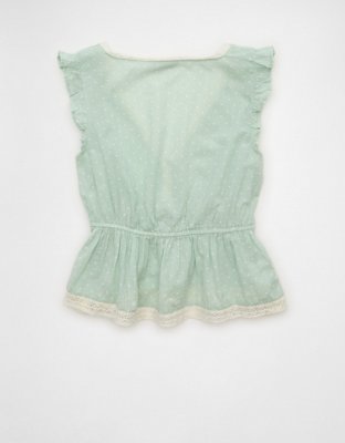 AE Lace Trim Flutter Sleeve Blouse