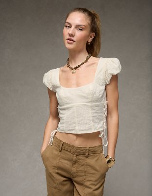 AE Side-Tie Lace-Up Blouse