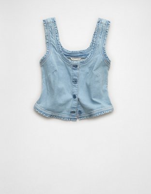 AE Cropped Ruffle Trim Denim Tank Top from American Eagle - $49.45