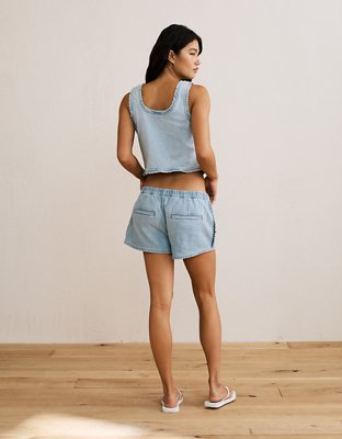 Débardeur court en denim avec bordure à volants AE